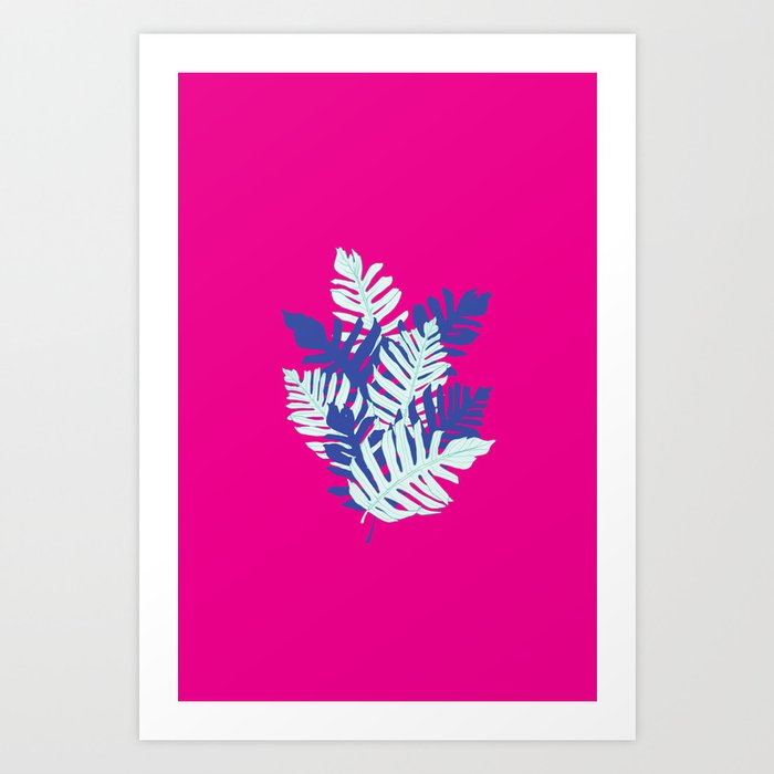 Tropical Leaves On Hot Pink Art Print