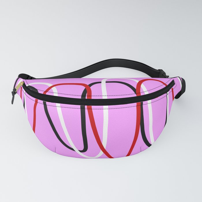 Abstract Red Black White Lines on Pink Fanny Pack