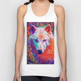 Wolf Arctic White Rainbow Colorful Painting  Unisex Tank Top