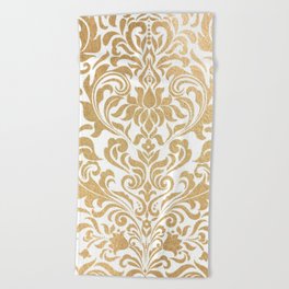 Gold foil swirls damask #12 Beach Towel