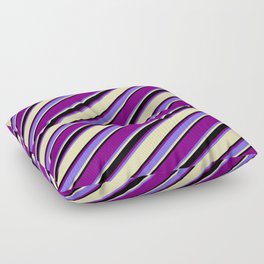 [ Thumbnail: Purple, Medium Slate Blue, Beige, and Black Colored Striped/Lined Pattern Floor Pillow ]