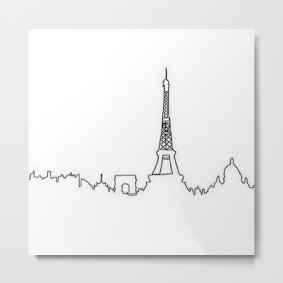 Paris, France Outline (Eiffel Tower, Notre Dame) Metal Print