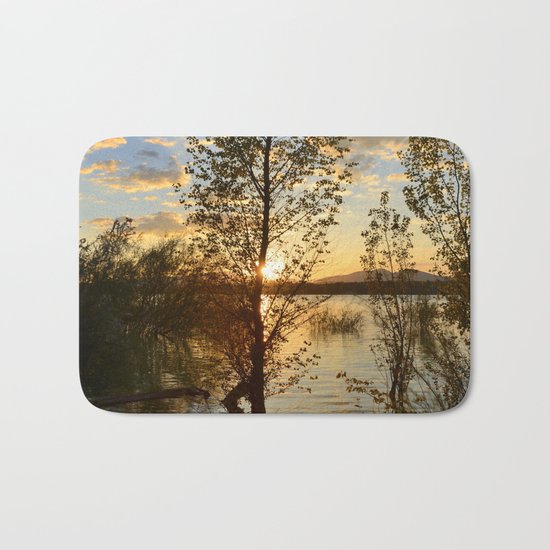 "Sun through the trees". Spring sunset. Bath Mat