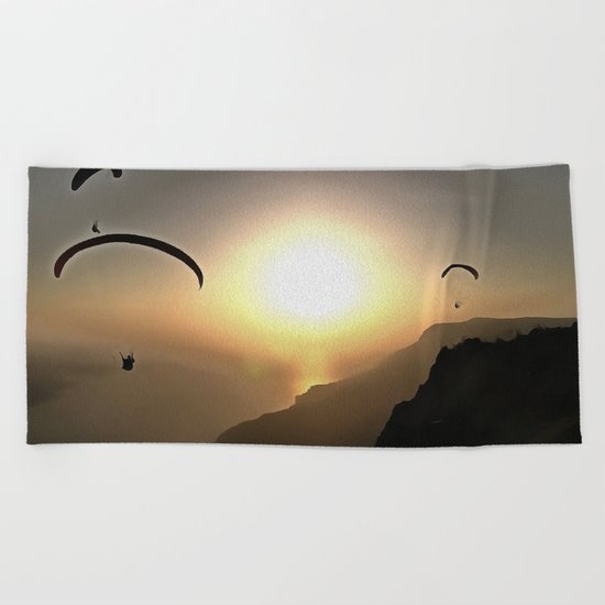Paragliders Flying Without Wings Beach Towel