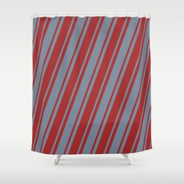 [ Thumbnail: Light Slate Gray & Brown Colored Pattern of Stripes Shower Curtain ]