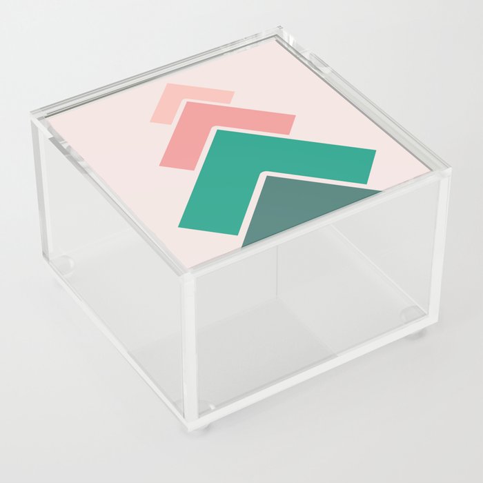 Retro Geometric Arrows Layered Squares- Pinks and Greens- Vertical Format  Acrylic Box