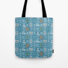 Ugly Sweater Winter Woodland Knitted Pattern Tote Bag