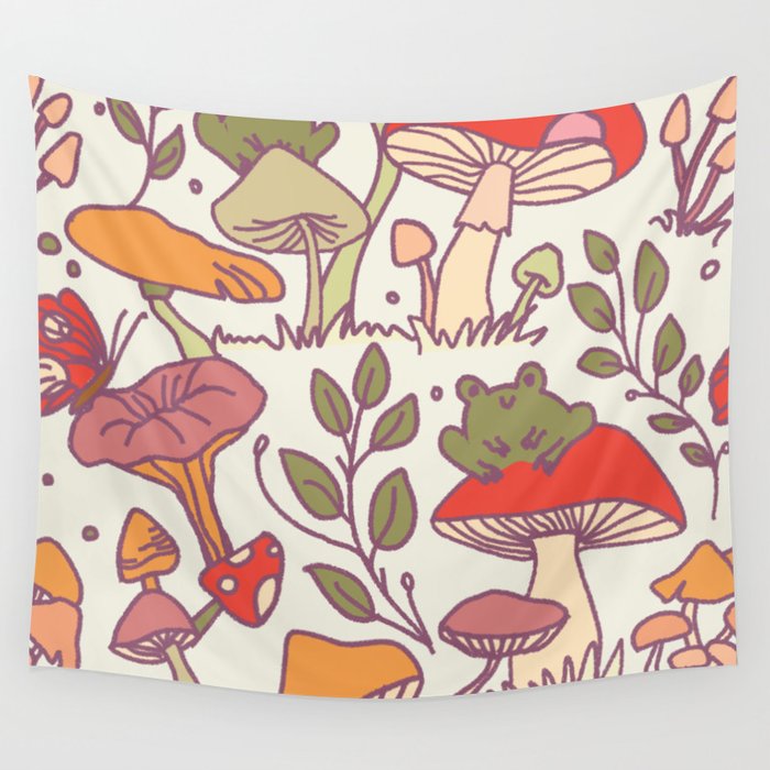 Mushroom and cute frog wild cottage core foraging vintage