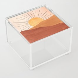 Abstract terracotta landscape, sun and desert, sunrise #1 Acrylic Box