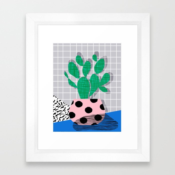 Iffy - cactus desert palm springs socal memphis hipster neon art print abstract grid pattern plant Framed Art Print