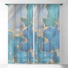 Dreamy Ocean Blue and Gold Sheer Curtain