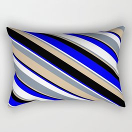 [ Thumbnail: Vibrant Slate Gray, Tan, Black, Blue, and White Colored Striped/Lined Pattern Rectangular Pillow ]