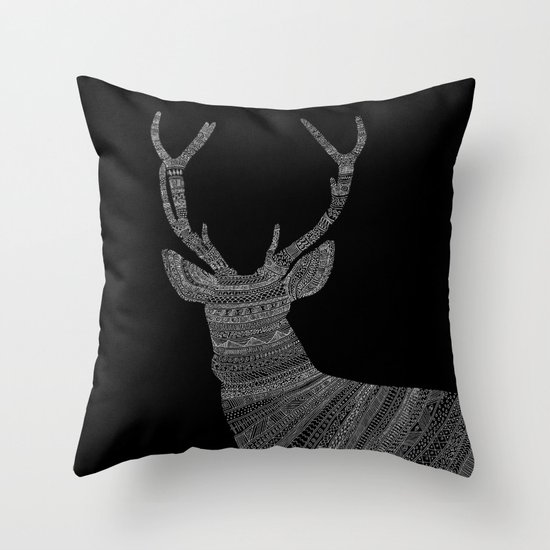 Stag / Deer (On Black) Throw Pillow