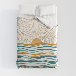 The Sun and The Sea - Gold and Teal Duvet Cover