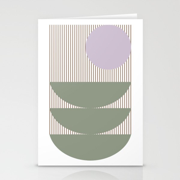 Lines and Shapes in Moss and Lilac Stationery Cards