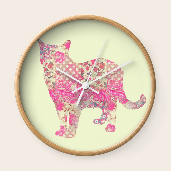 Burmese Cat Vintage Fl Pattern Pink Cream Shabby Chic Wall Clock Burmese Cat Vintage Fl Pattern Pink Cream Shabby Chic Wall Clock