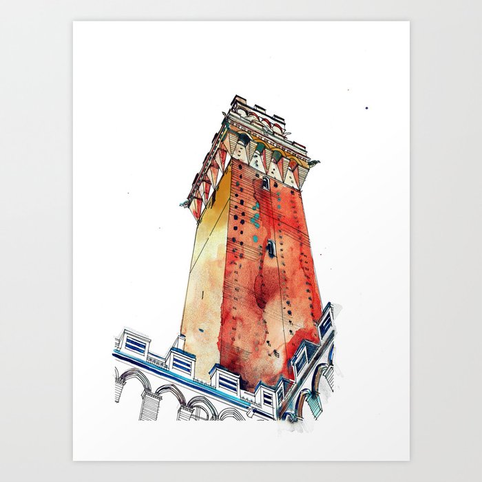 Coloring book Southern Europe Cities: Siena Tower Art Print