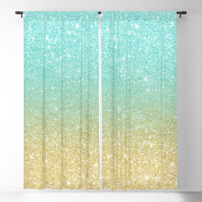 Modern Robbin Egg Blue Glitter Ombre Gold Glitter Blackout Curtain