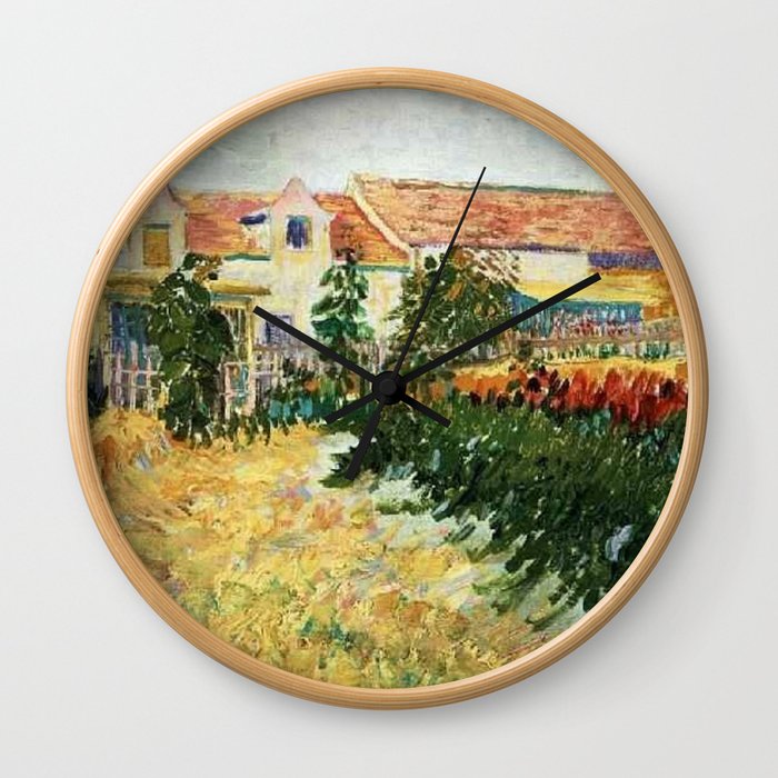 House with sunflowers by Vincent van Gogh Wall Clock