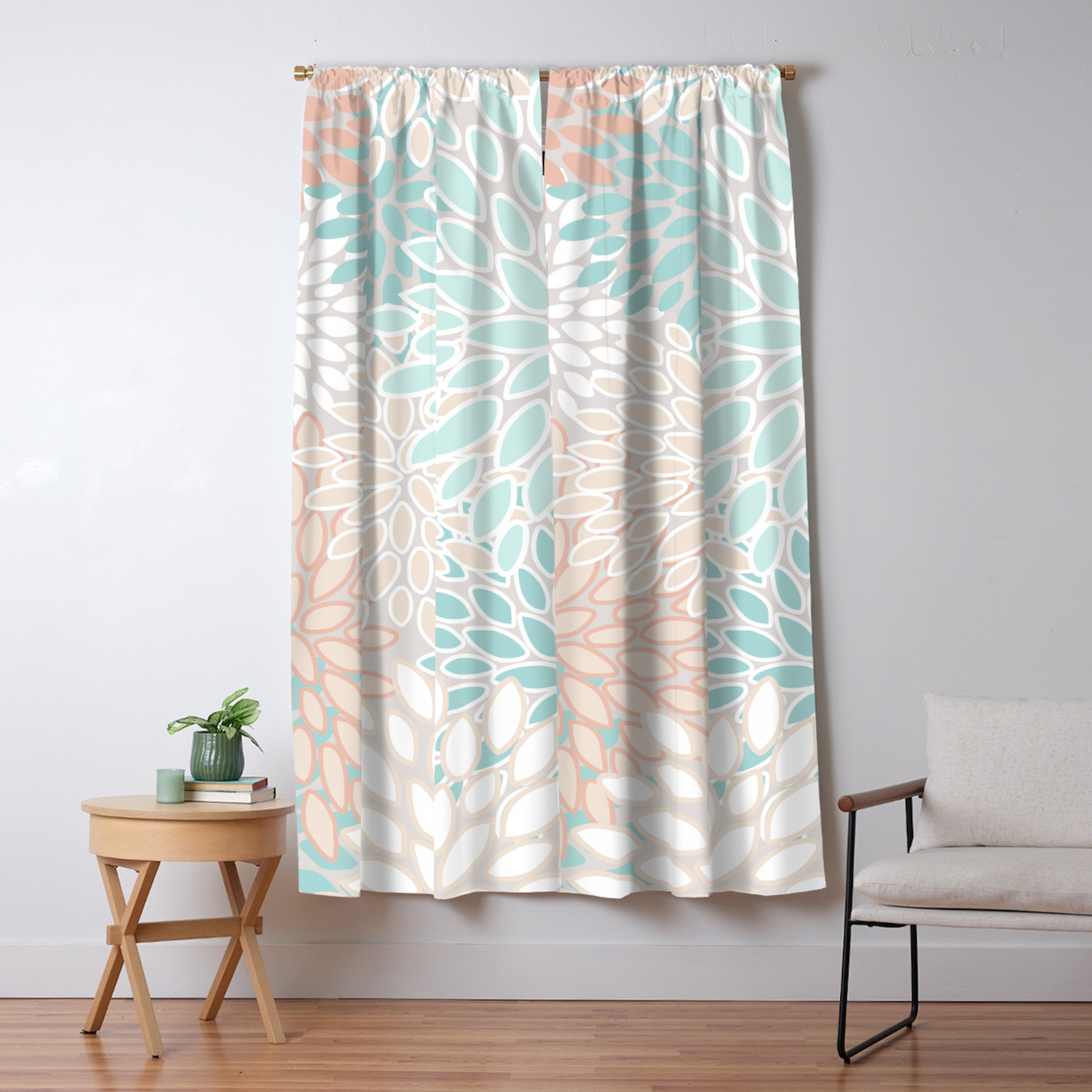 Peach And Teal Floral Pattern Blackout Curtain By Meganmorrisart