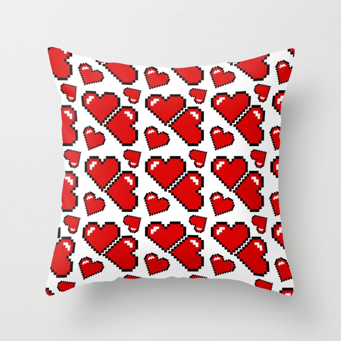 Pixelated Hearts Throw Pillow