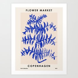 Blue leaves, Flower market print, Botanical poster, Floral wall art, Boho poster Art Print