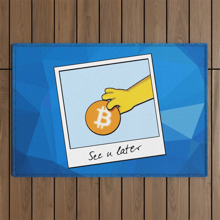 See you later Bitcoin on blue facets Outdoor Rug