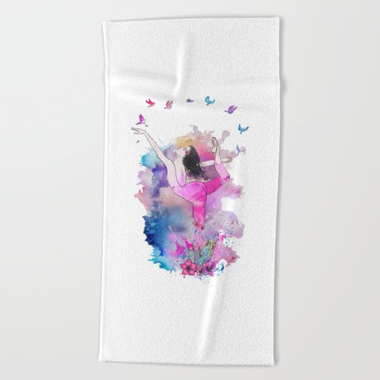 Ballerina with birds Beach Towel