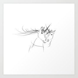 Unicorn Lovers Kissing Line Art Sketch Art Print