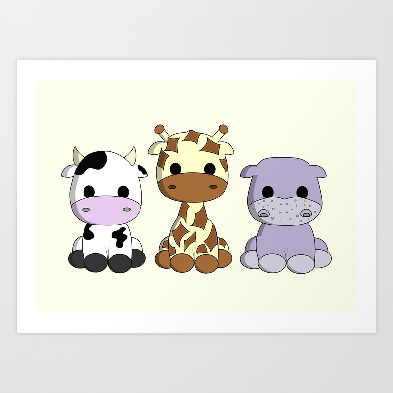 Cute Cow Giraffe Hippo Cartoon Art Print By Pixxart Society6