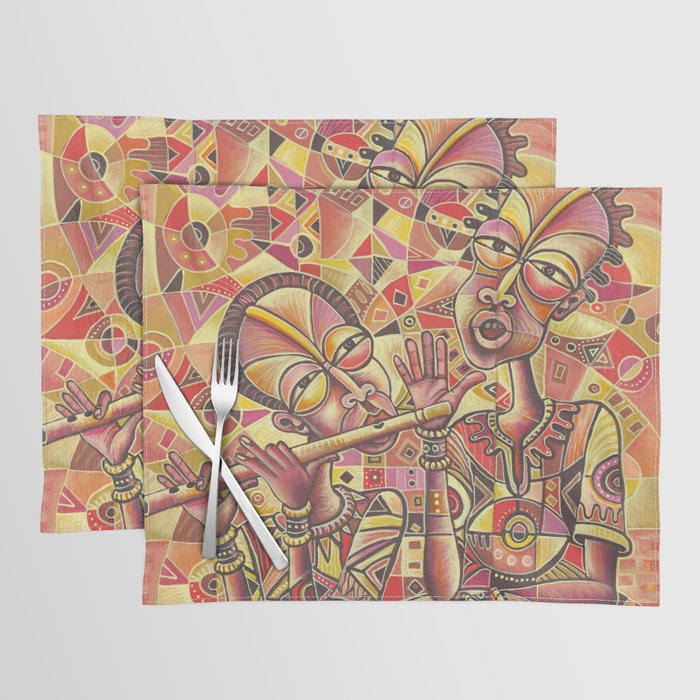 The Drummer and the Flutist III African music painting Placemat | Painting, Music, Musician, Musicians, Africa, Drummer, Flute, Flutist, Drum, African-musicians