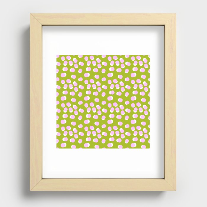 Pastel Pink On Green Modern Abstract Dots Recessed Framed Print