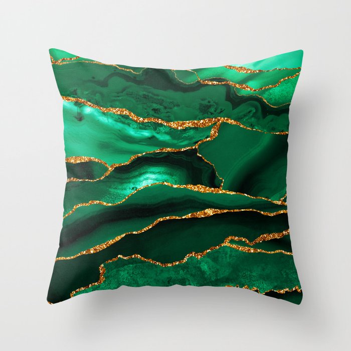 Abstract Green And Gold Emerald Marble Landscape  Throw Pillow