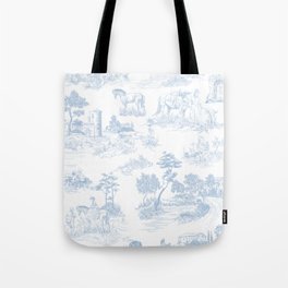 Toile de Jouy Vintage French Soft Baby Blue White Pastoral Pattern Tote Bag | Antique, Farmhouse, Print, Cottagecore, Boudoir, Toile, Drawing, Traditional, Fabric, Classic 