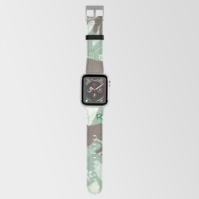 Lazy Boho Sloth On green Background Apple Watch Band by