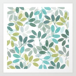 Blue Green Leaves  Art Print