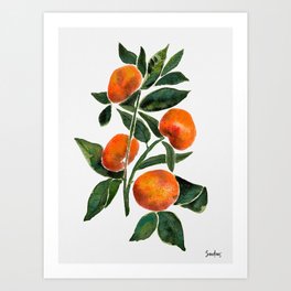 Tangerines orange & green Art Print