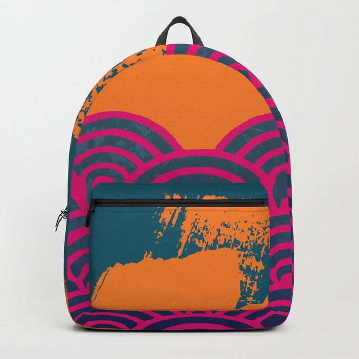 Japanese Wave Pattern Brushtroke Teal Pink Orange Backpack