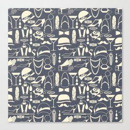 White Fashion 1920s Vintage Pattern on Dark Gray Canvas Print