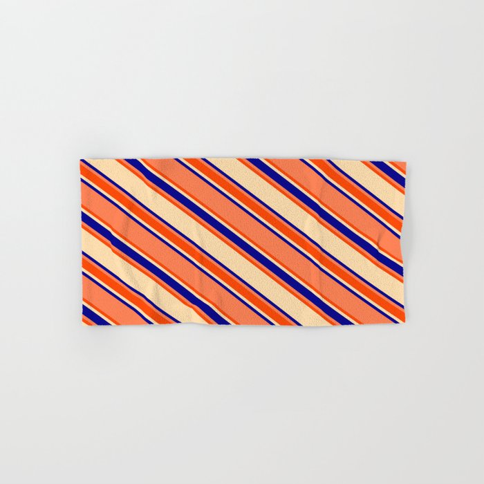 Coral, Red, Tan, and Dark Blue Colored Lines/Stripes Pattern Hand & Bath Towel