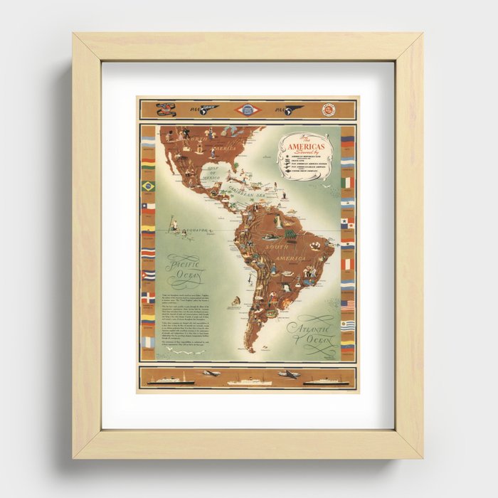 1948 Vintage Map, The Americas Served by American Republic Lines Recessed Framed Print