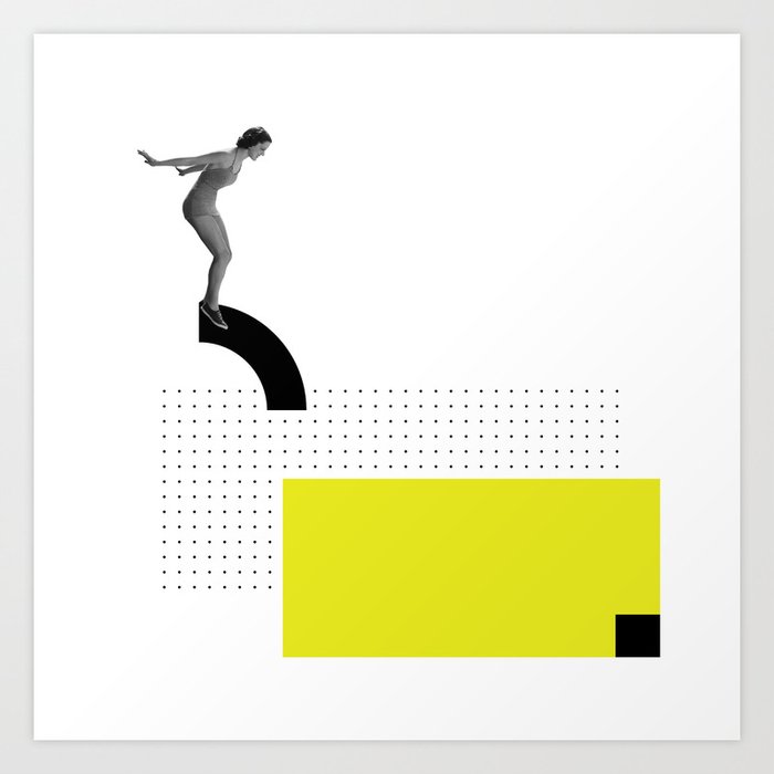 JUMP, Collage Art, Black and White photo, Graphic Art Art Print