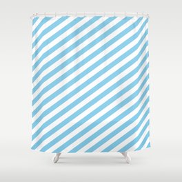 [ Thumbnail: Sky Blue and White Colored Lined Pattern Shower Curtain ]