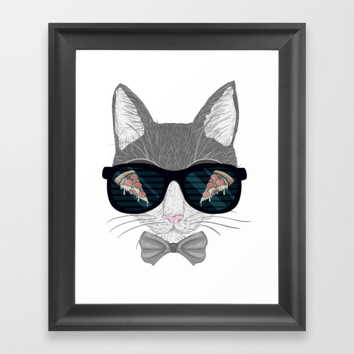 Cat in Pizza Shades Framed Art Print