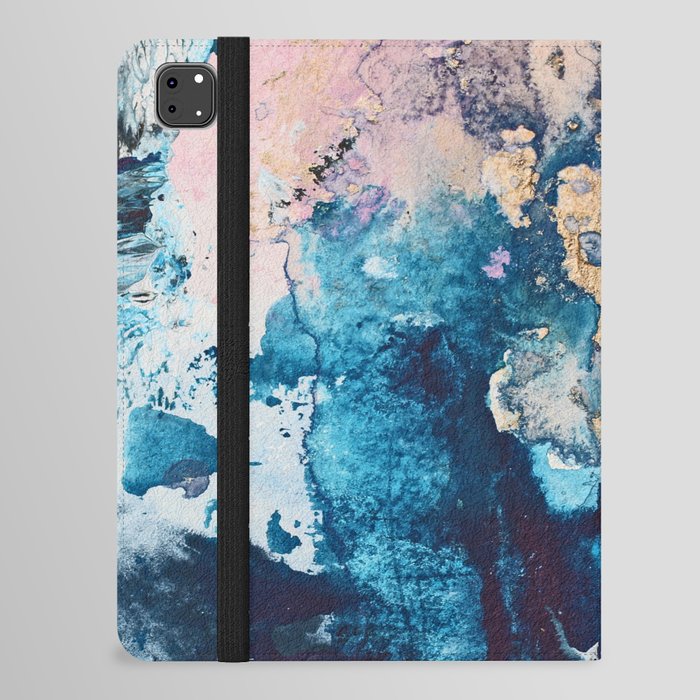 Breathe Again: a vibrant mixed-media piece in blues pinks and gold by Alyssa Hamilton Art iPad Folio Case