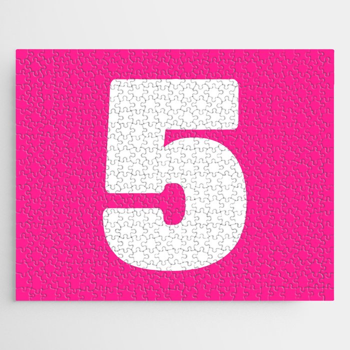 5 (White & Dark Pink Number) Jigsaw Puzzle