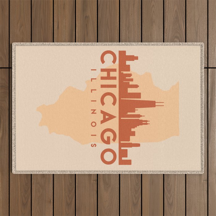 CHICAGO ILLINOIS CITY MAP SKYLINE EARTH TONES Outdoor Rug