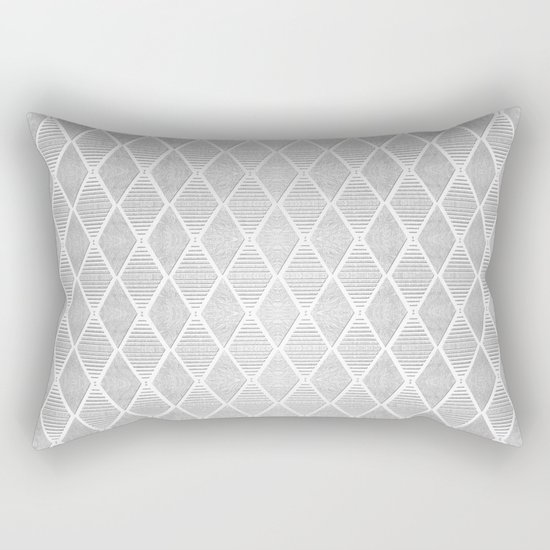 White and Silver Geometric Pattern Rectangular Pillow