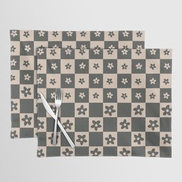 Abstract Floral Checker Pattern 12 in Tan Black Placemat