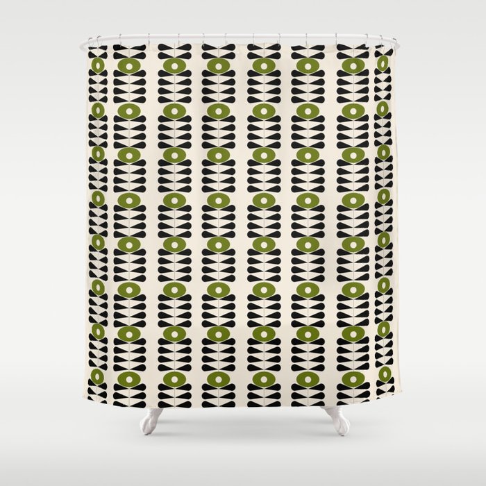 Green mid century 50s retro flower pattern Shower Curtain